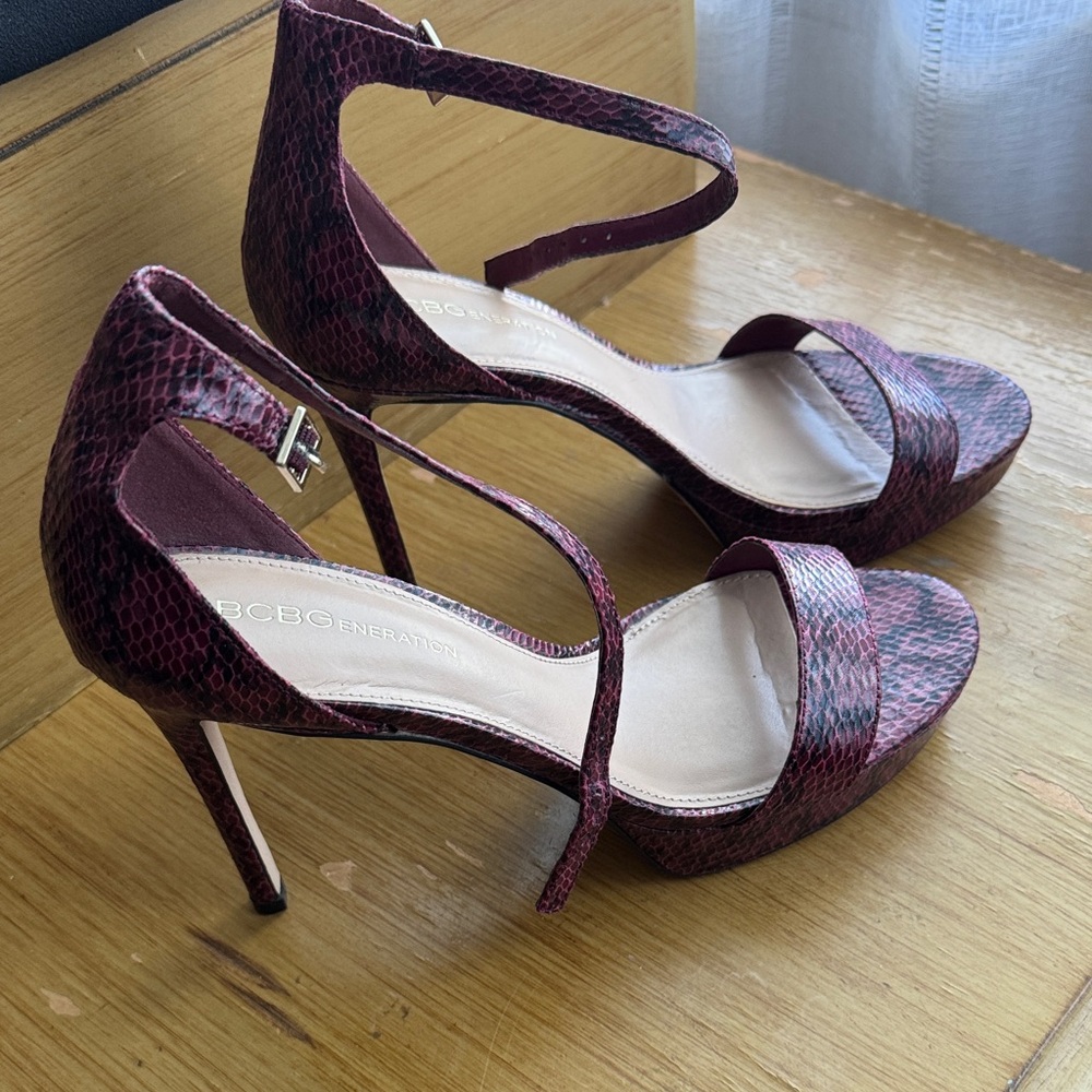 BCBGeneration Burgundy Snake Pattern Heels